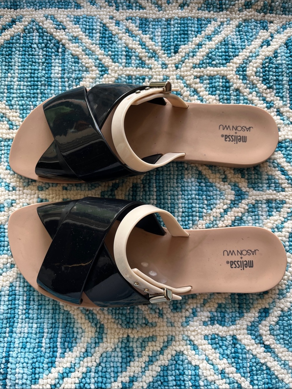 Melissa Black and Cream Slip-On Sandals